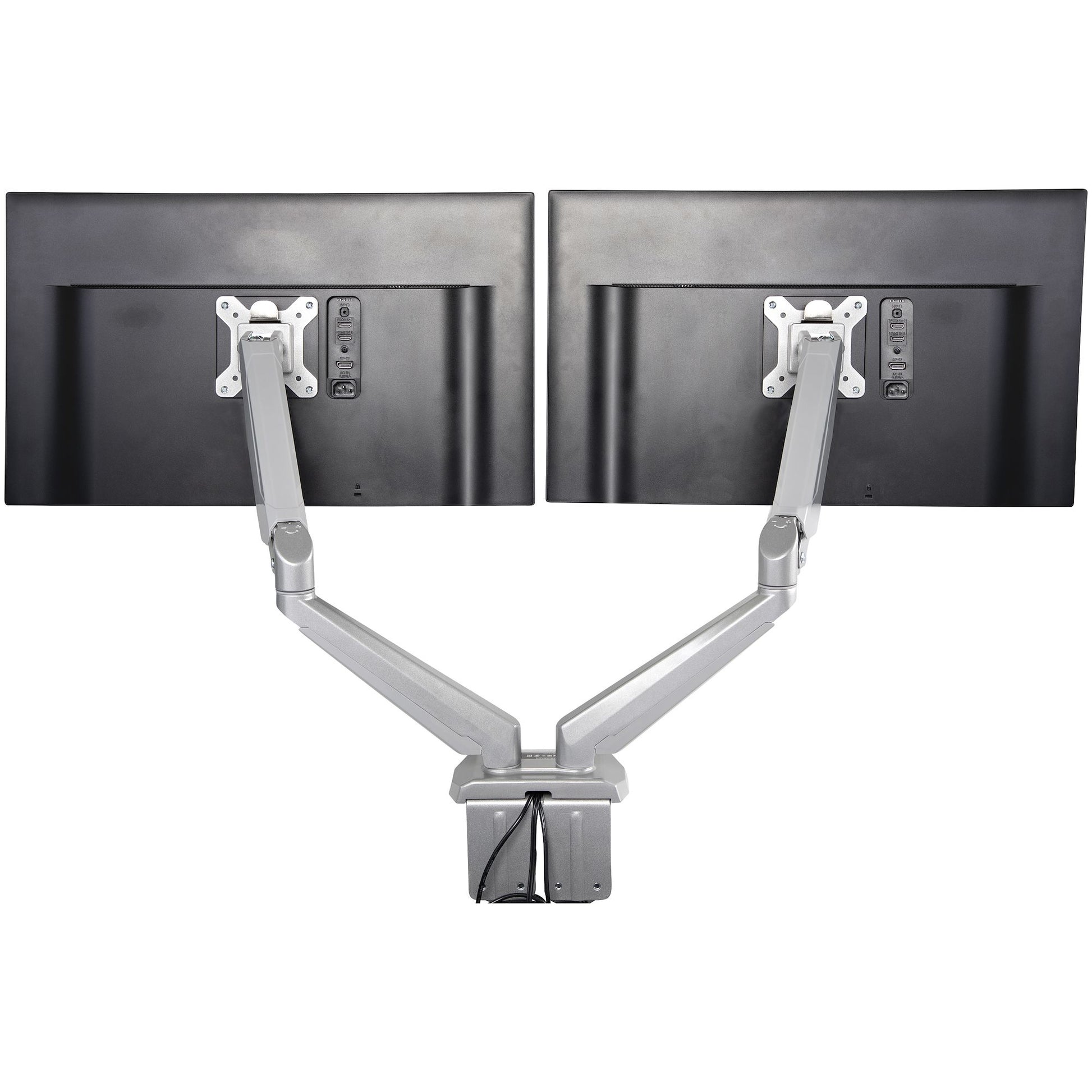 StarTech.com Monitorarm, Dual, Tischklemme, integrierter 2-Port-USB-Hub, 3,5-mm-Audioanschluss