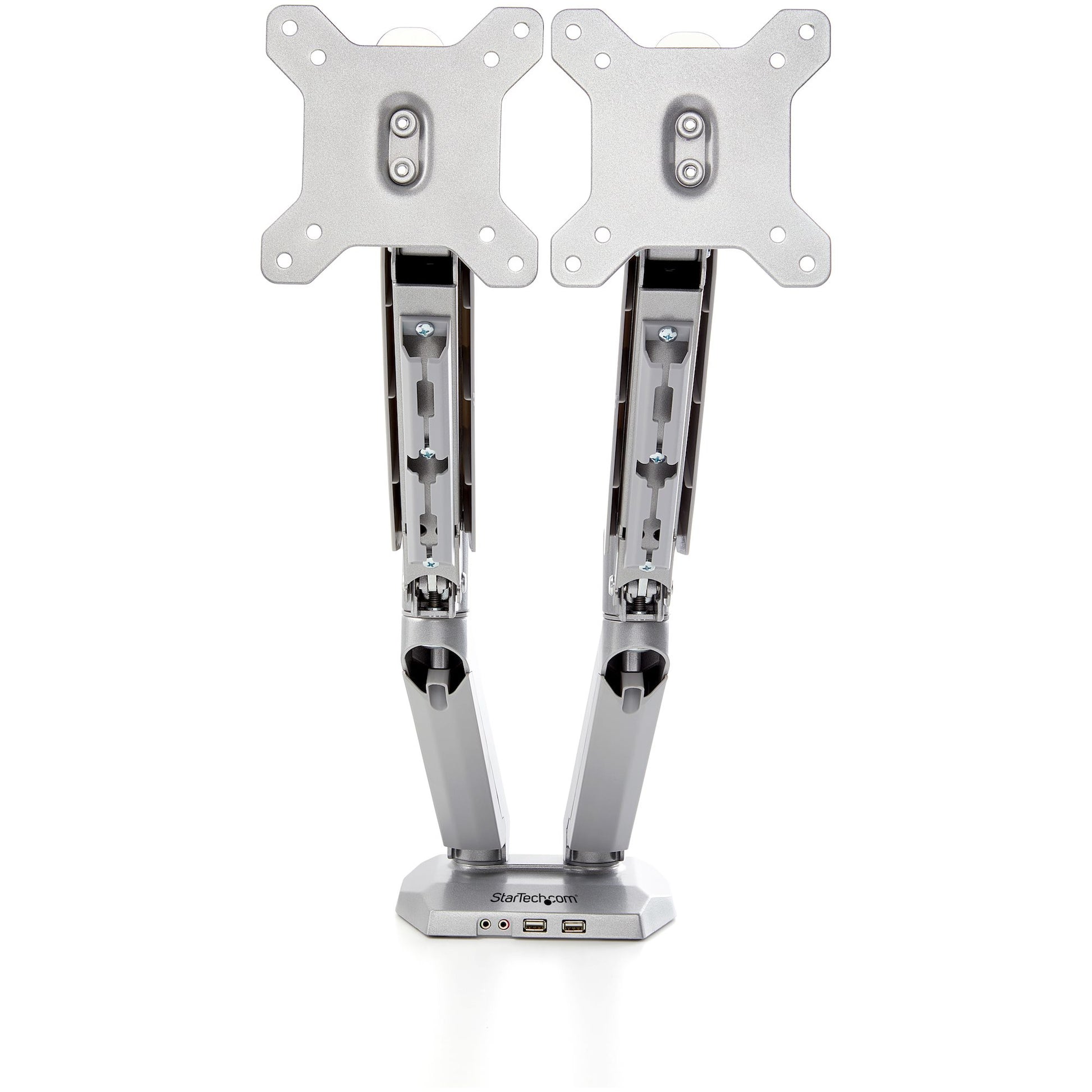 StarTech.com Monitorarm, Dual, Tischklemme, integrierter 2-Port-USB-Hub, 3,5-mm-Audioanschluss