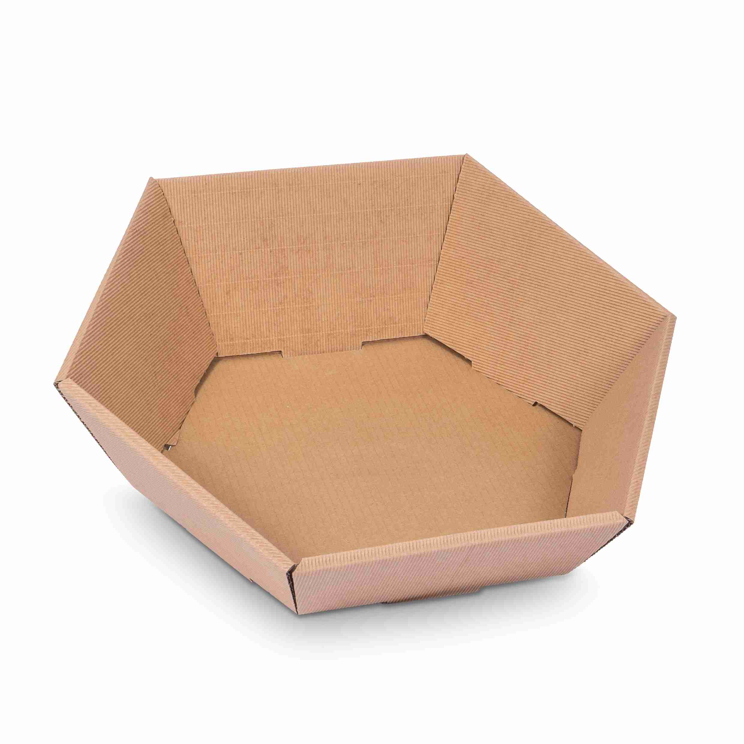 Model Geschenkkorb sechseckig beige – Innenmass 465 × 90 × 415 mm – offene Welle – 1 Stk., ab 200 Stk.