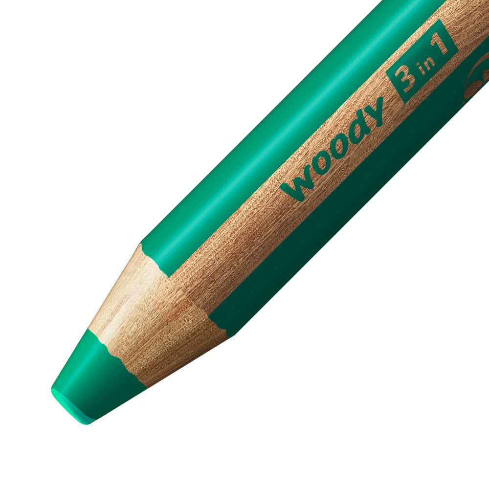STABILO Buntstifte Woody 3 in 1 – 3-in-1, Minen-Ø 10 mm, 5 Stk., grün