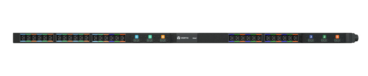 Vertiv Rack-PDU Basic, 0U vertikal, 3-phasig 22 kW 32 A 230/400 V, 24×AC-Ausgänge, 1682×51×64 mm – schwarz