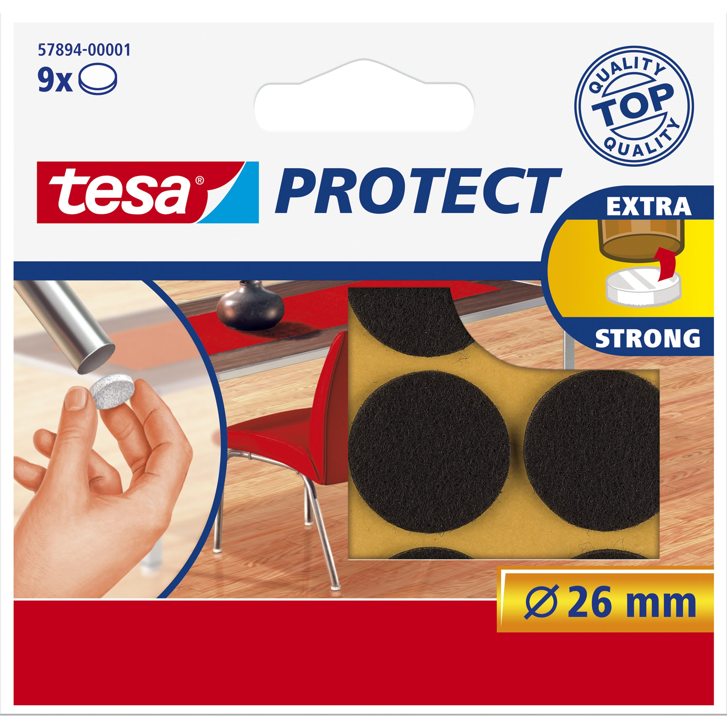 TESA Protect Filzgleiter 26 mm – selbstklebend – braun – 9 Stück