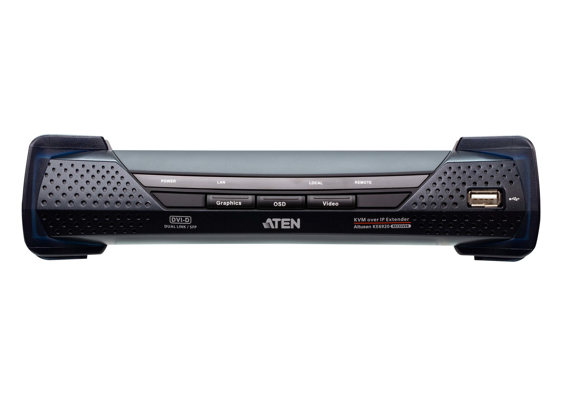 ATEN KE6920R – KVM over IP Empfänger, über IP/Glasfaser (SFP), 1× DVI-D, 4× USB-A, 1× RJ-45, 2× SFP, 2560×2048