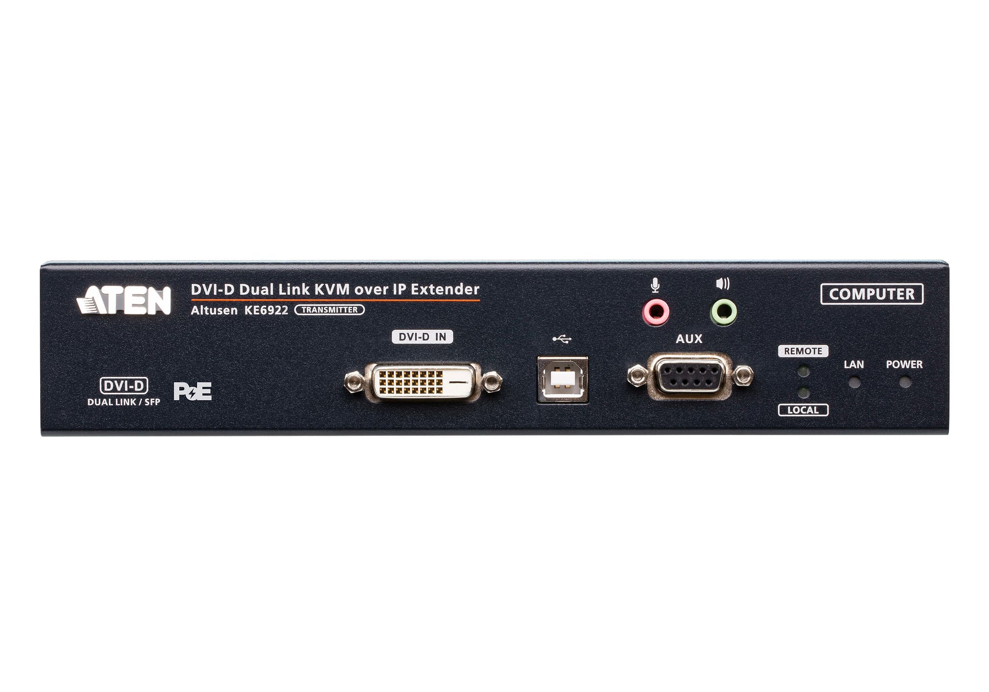 ATEN KE6922T – KVM Sender (TX) über IP/Glasfaser, DVI-D Dual-Link, 2560×2048@50 Hz, 10 km, PoE, Dual-SFP