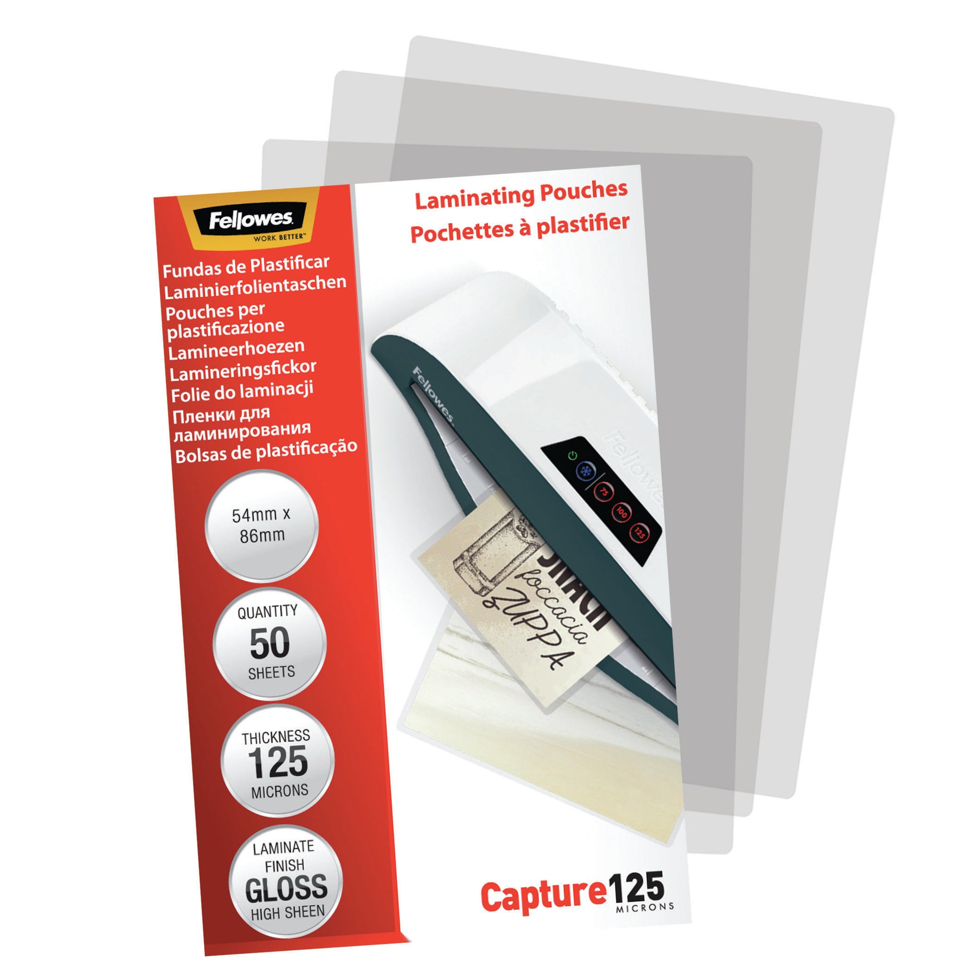 Fellowes Laminierfolien 54 × 86 mm – 125 µm, glänzend, 50 Stück