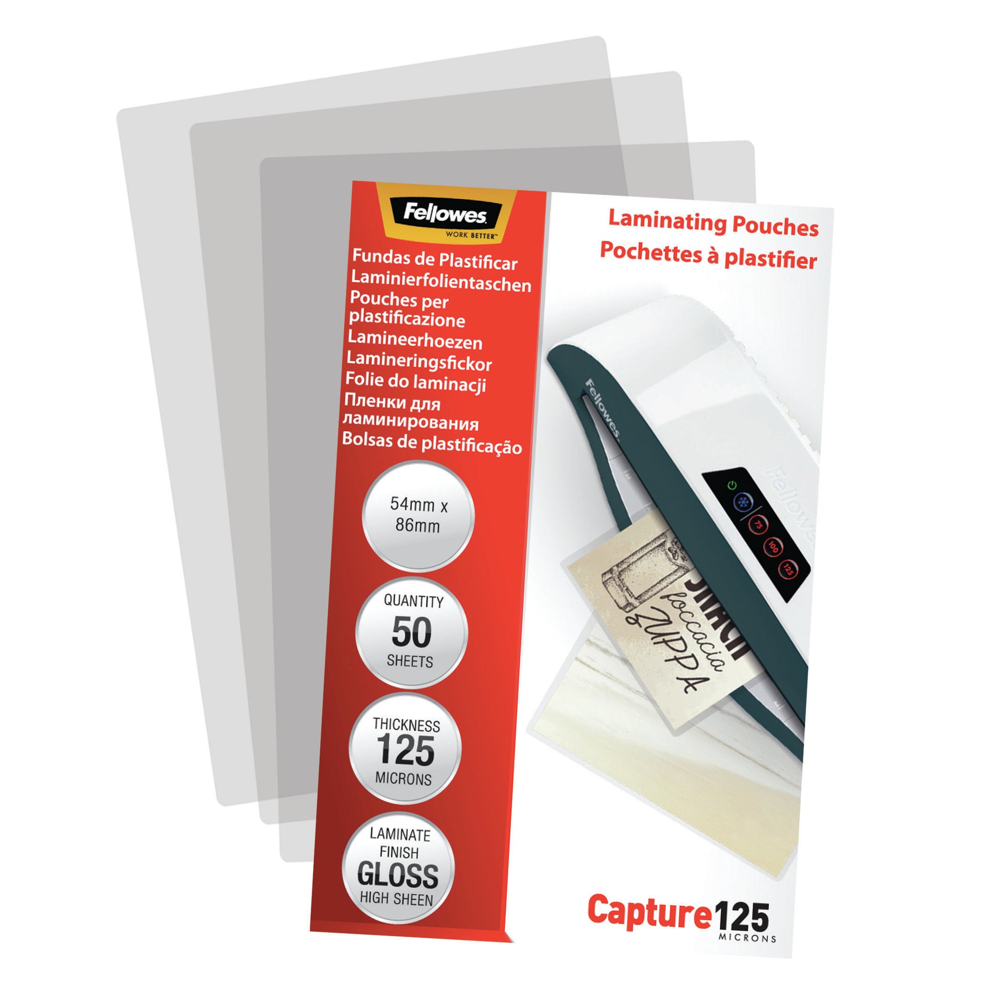 Fellowes Laminierfolien 54 × 86 mm – 125 µm, glänzend, 50 Stück