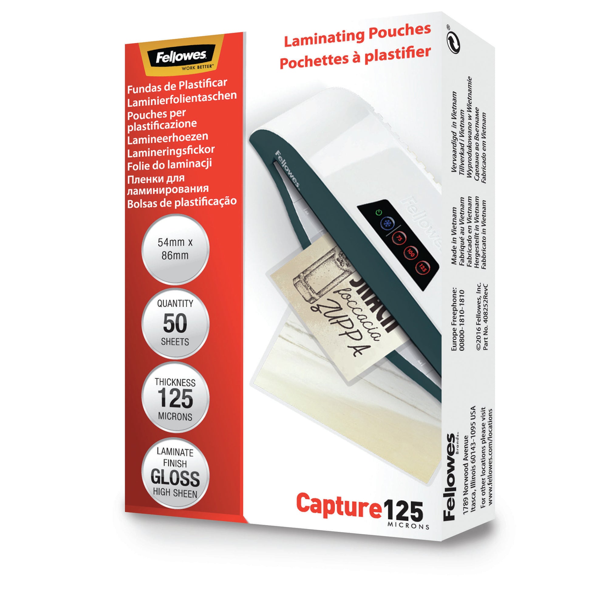 Fellowes Laminierfolien 54 × 86 mm – 125 µm, glänzend, 50 Stück