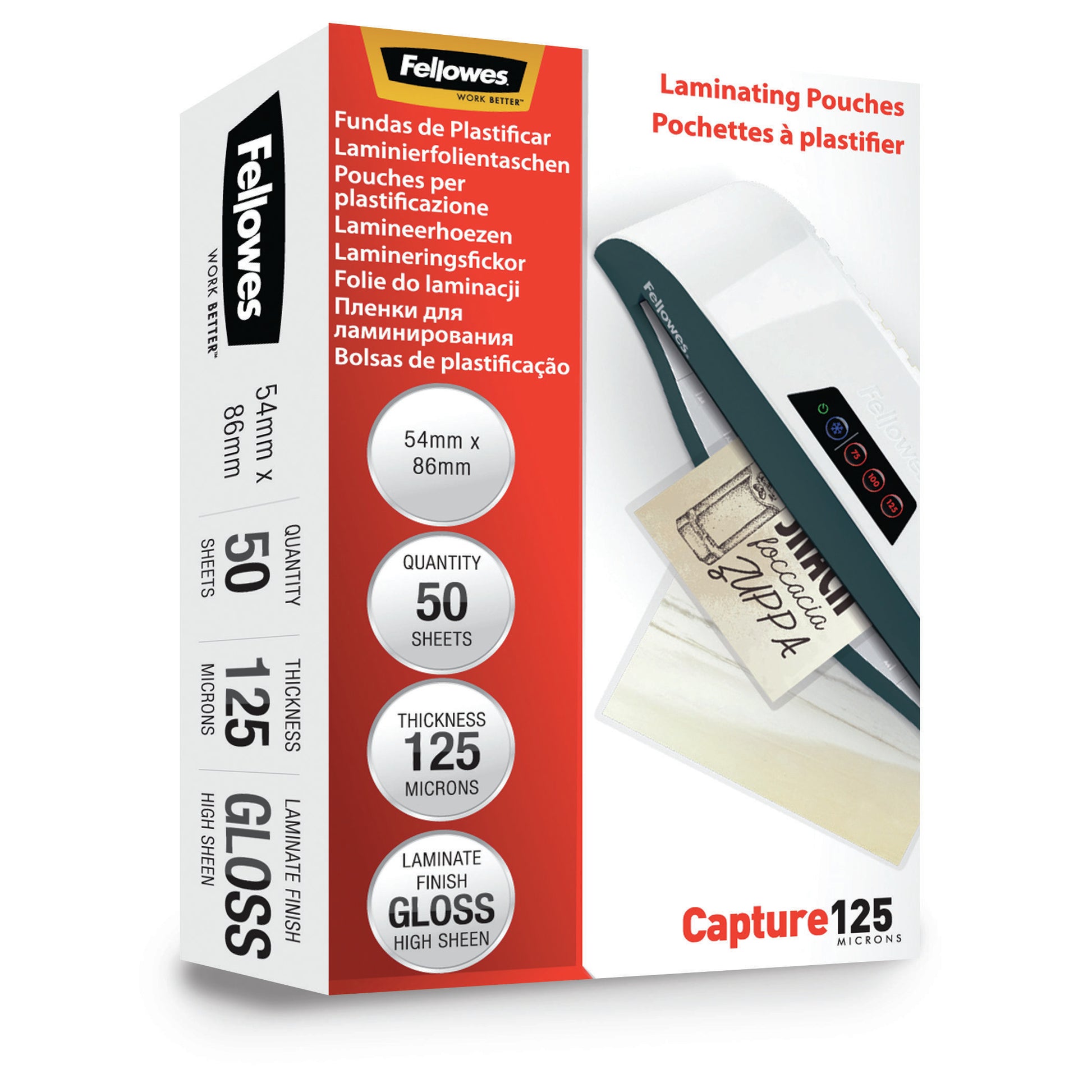 Fellowes Laminierfolien 54 × 86 mm – 125 µm, glänzend, 50 Stück