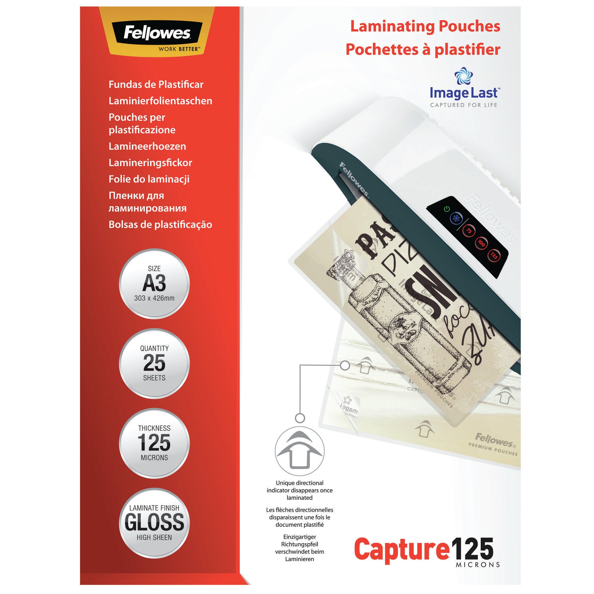 Fellowes 5396501 Laminierfolien A3, glänzend – 125 µm, 25 Stk.