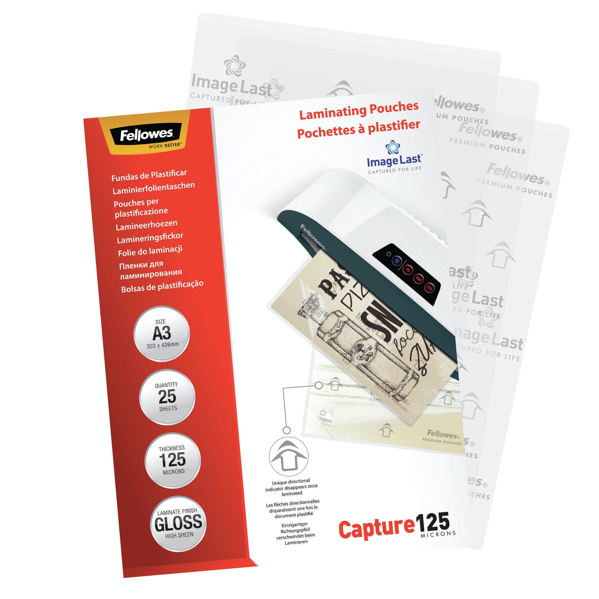 Fellowes 5396501 Laminierfolien A3, glänzend – 125 µm, 25 Stk.