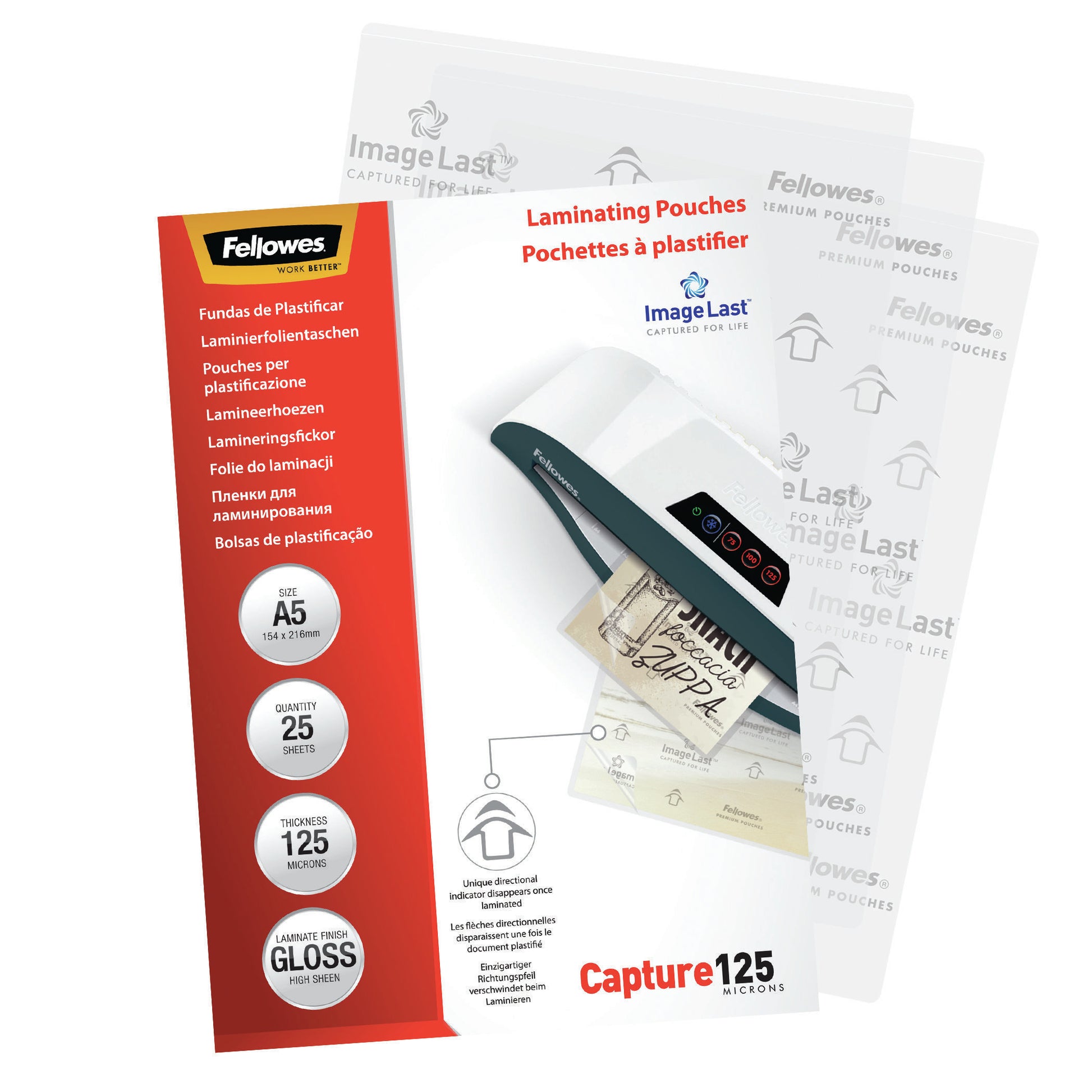Fellowes Laminierfolien A5 – 125 µm, glänzend, 25 Stück