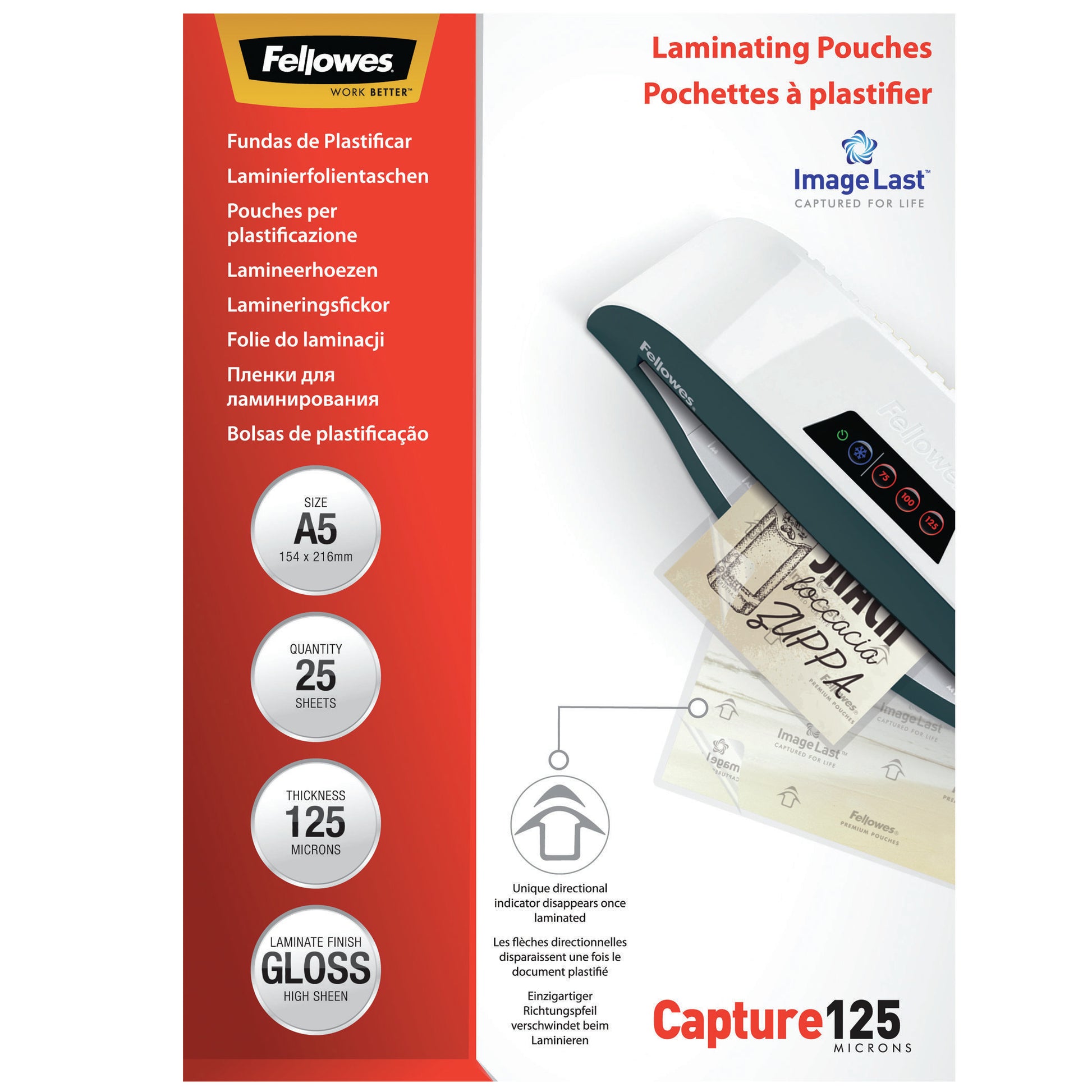 Fellowes Laminierfolien A5 – 125 µm, glänzend, 25 Stück