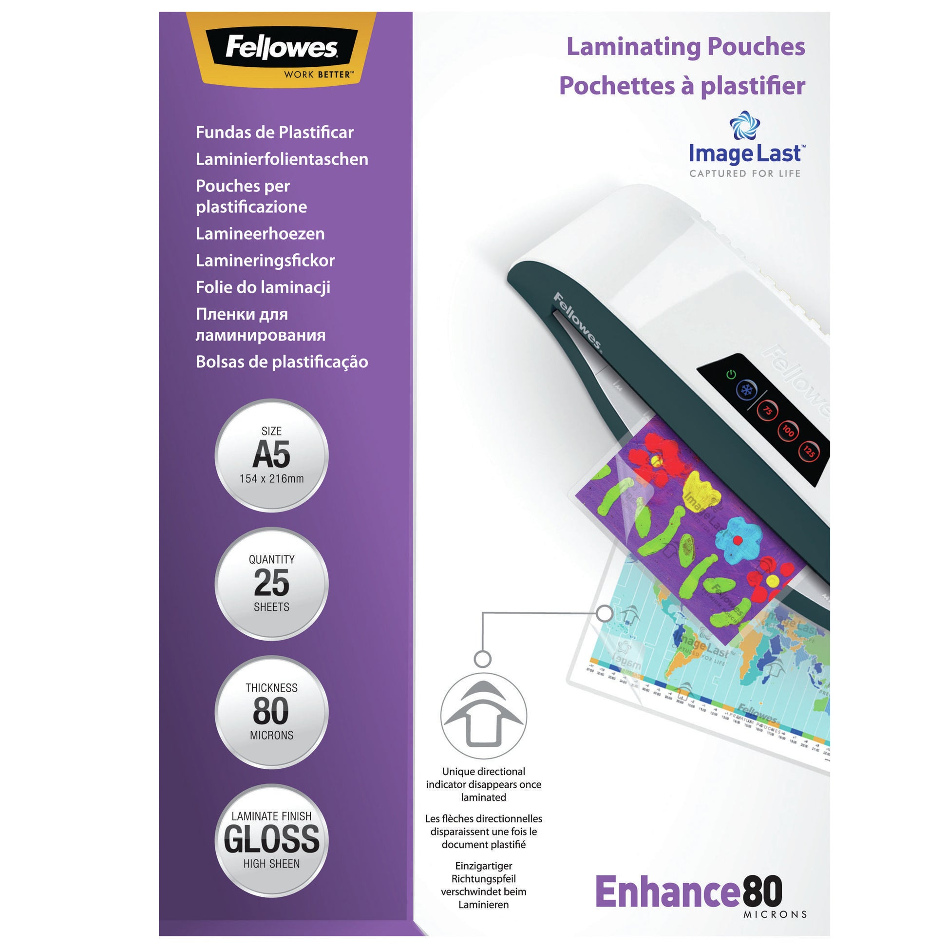 Fellowes Laminierfolien A5 – 80 µm, glänzend, 25 Stück