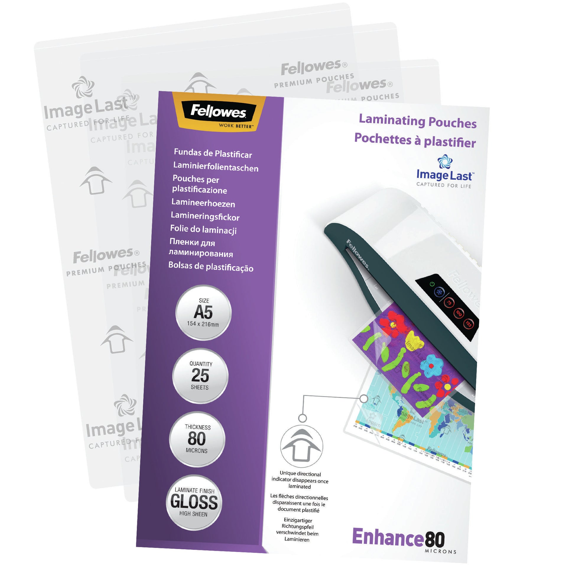 Fellowes Laminierfolien A5 – 80 µm, glänzend, 25 Stück