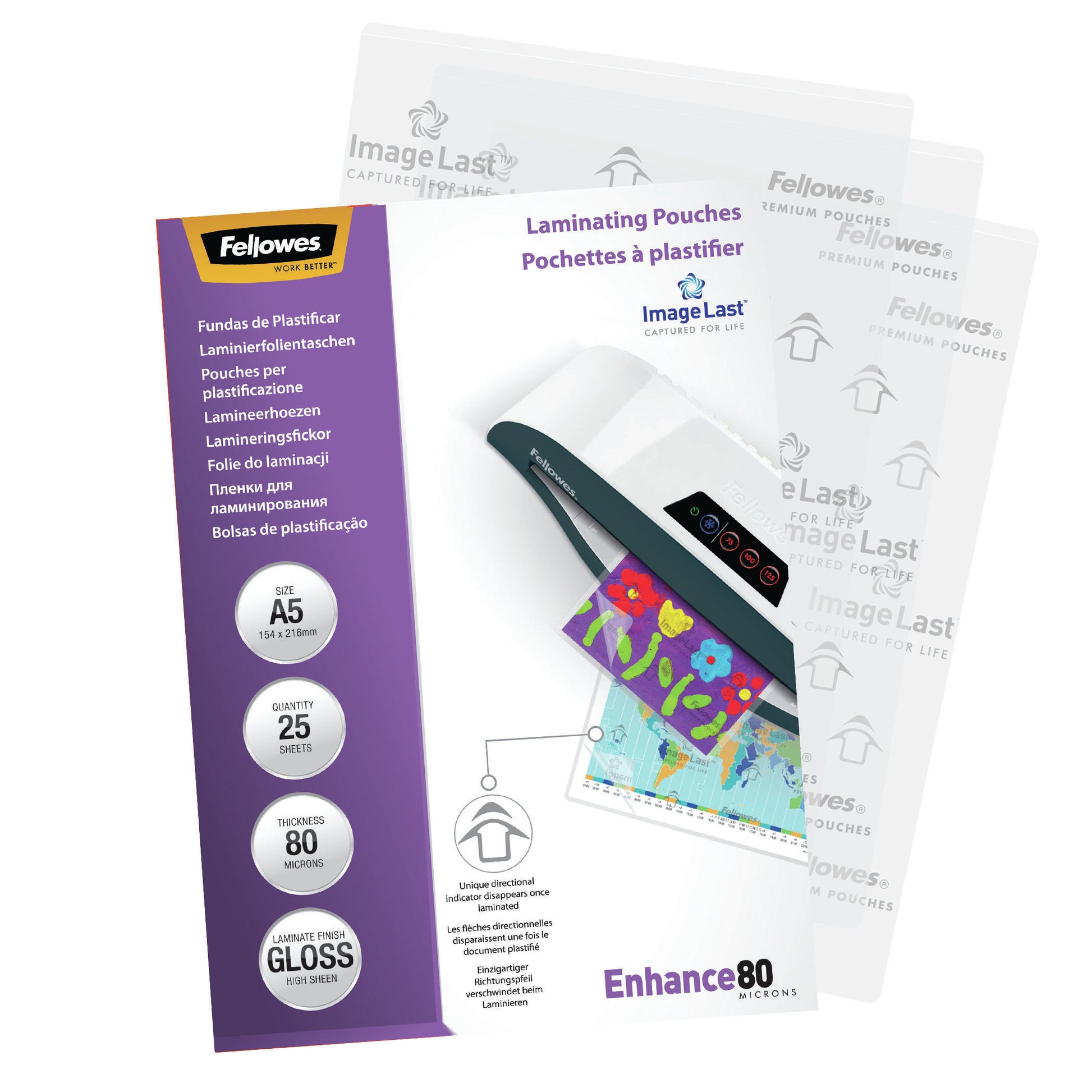Fellowes Laminierfolien A5 – 80 µm, glänzend, 25 Stück