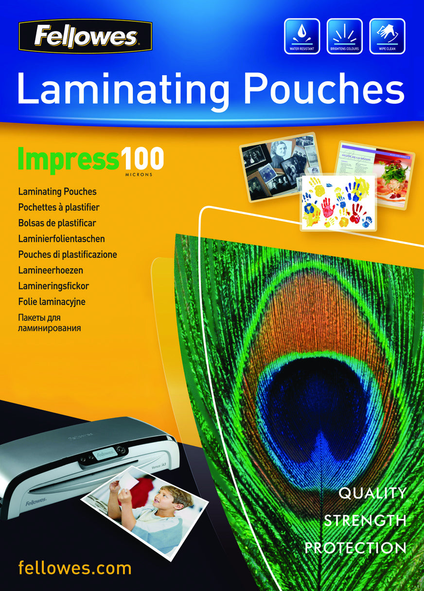 Fellowes Laminierfolien A4, glänzend – 100 µm, 216 × 303 mm, 100 Stk.