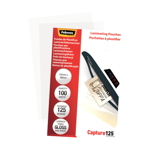Fellowes Laminierfolien 54 × 86 mm – 125 µm, glänzend, 100 Stück