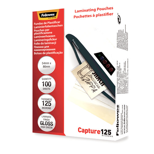 Fellowes Laminierfolien 54 × 86 mm – 125 µm, glänzend, 100 Stück