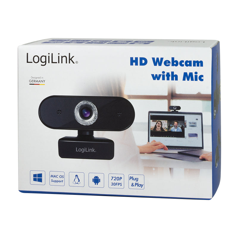LogiLink UA0368 Webcam – HD 720p, 30 fps, USB 2.0 – Schwarz