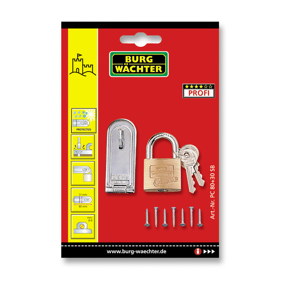 BURG-WÄCHTER Burgwächter PCC 80 Mechanisches Vorhängeschloss – Messing, Edelstahl, Aussen, Silber