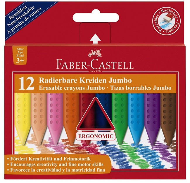 Faber-Castell Grip Jumbo 122540 – Wachsmalkreiden, 12 Farben, Etui