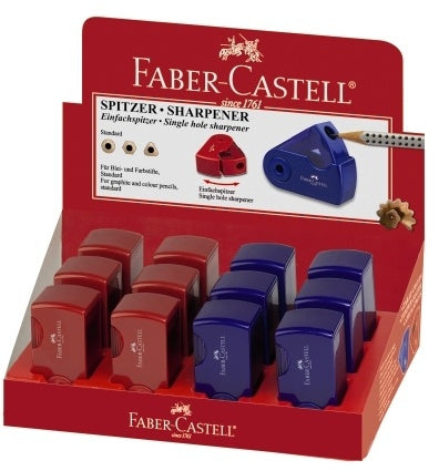 Faber-Castell Spitzer – manuell, 1-Loch, mit Behälter, für 8 mm Blei- und Farbstifte, Kunststoff, assortiert