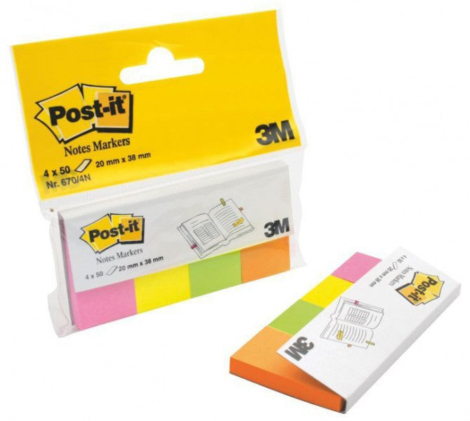 3M Post-it Markierstreifen/Index – 20 × 38 mm – neon, 200 Stück