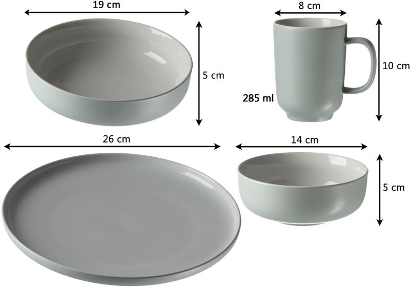 Ritzenhoff & Breker Speise-Service Jasper – 16-teiliges Set, Ø 26 cm, Steinzeug, Mint, spülmaschinenfest