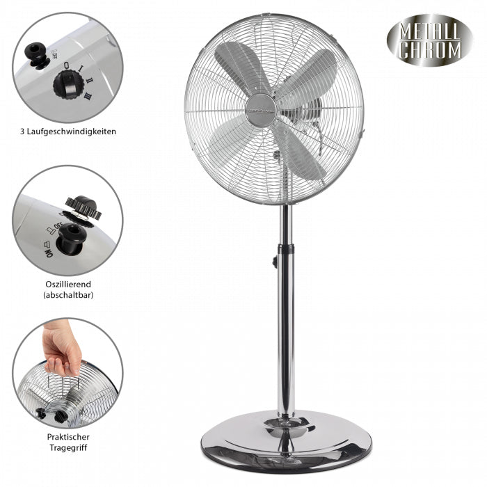 ProfiCare Standventilator PC-VL 3064 – 40 cm, 3 Stufen, oszillierend, 50 W, Edelstahl