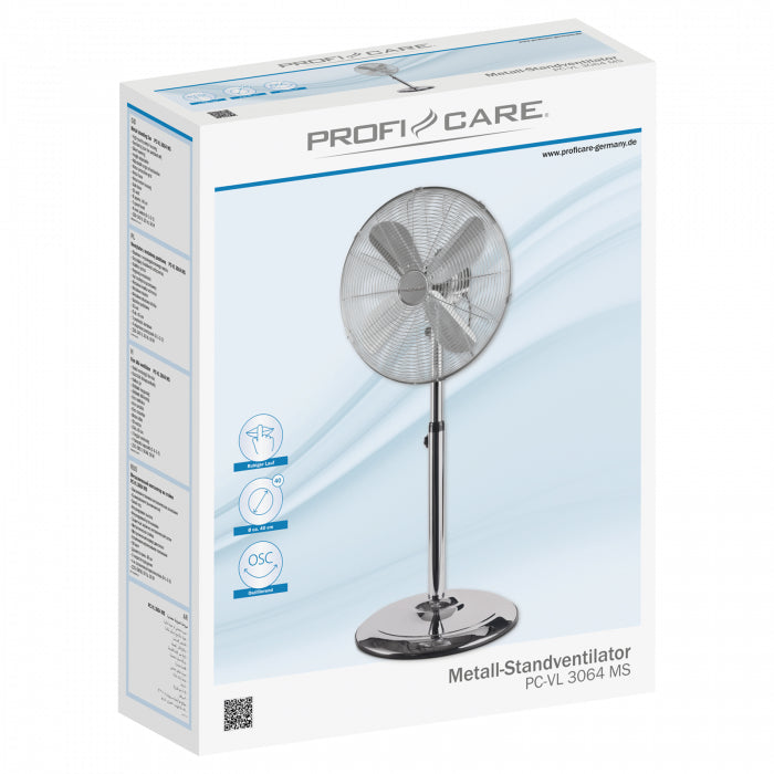 ProfiCare Standventilator PC-VL 3064 – 40 cm, 3 Stufen, oszillierend, 50 W, Edelstahl