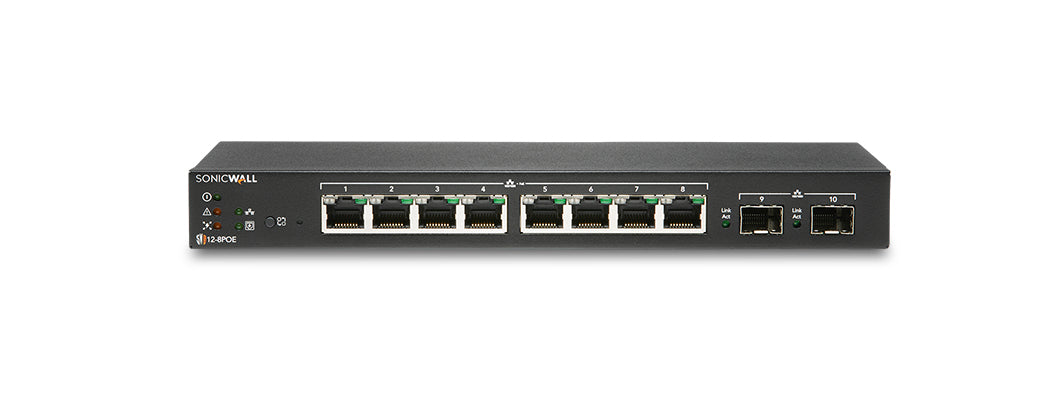 SonicWall SWS12-8POE – Managed L2 Switch – 8× 1G, 2× SFP, PoE, PoE-Budget 55 W