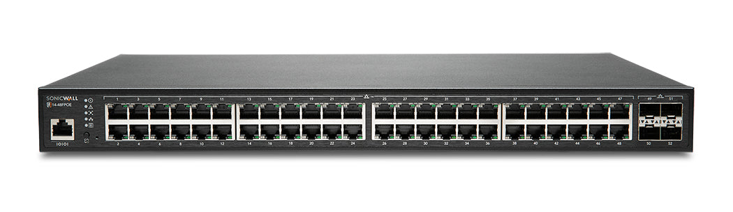 SonicWall SWS14-48FPOE – Managed L2 Switch – 48× 1G, 4× SFP+, PoE, PoE-Budget 740 W, 19", 1U