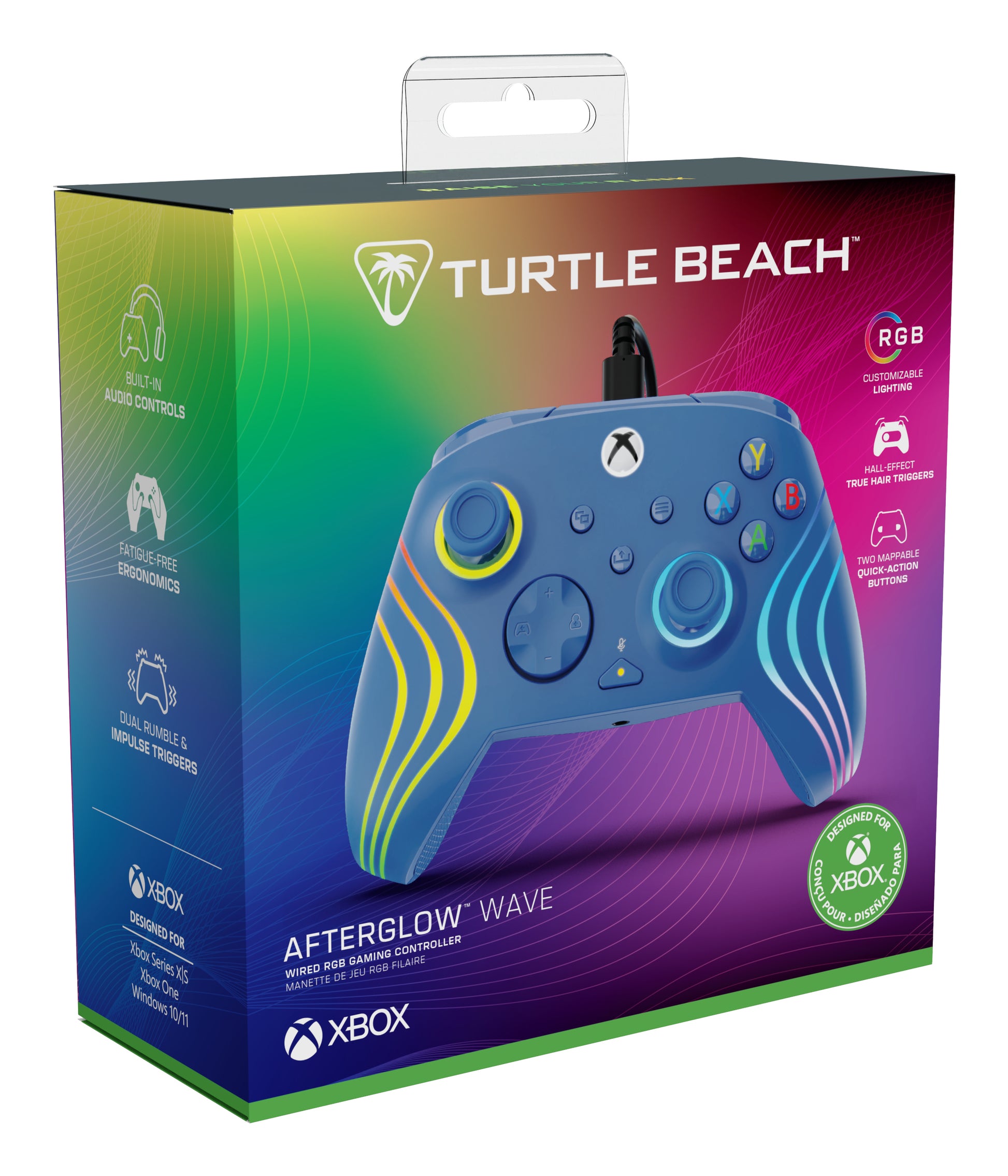 Turtle Beach Afterglow Wave – Gamepad – USB (kabelgebunden), RGB, für Xbox Series X/S, Xbox One & PC, Blau