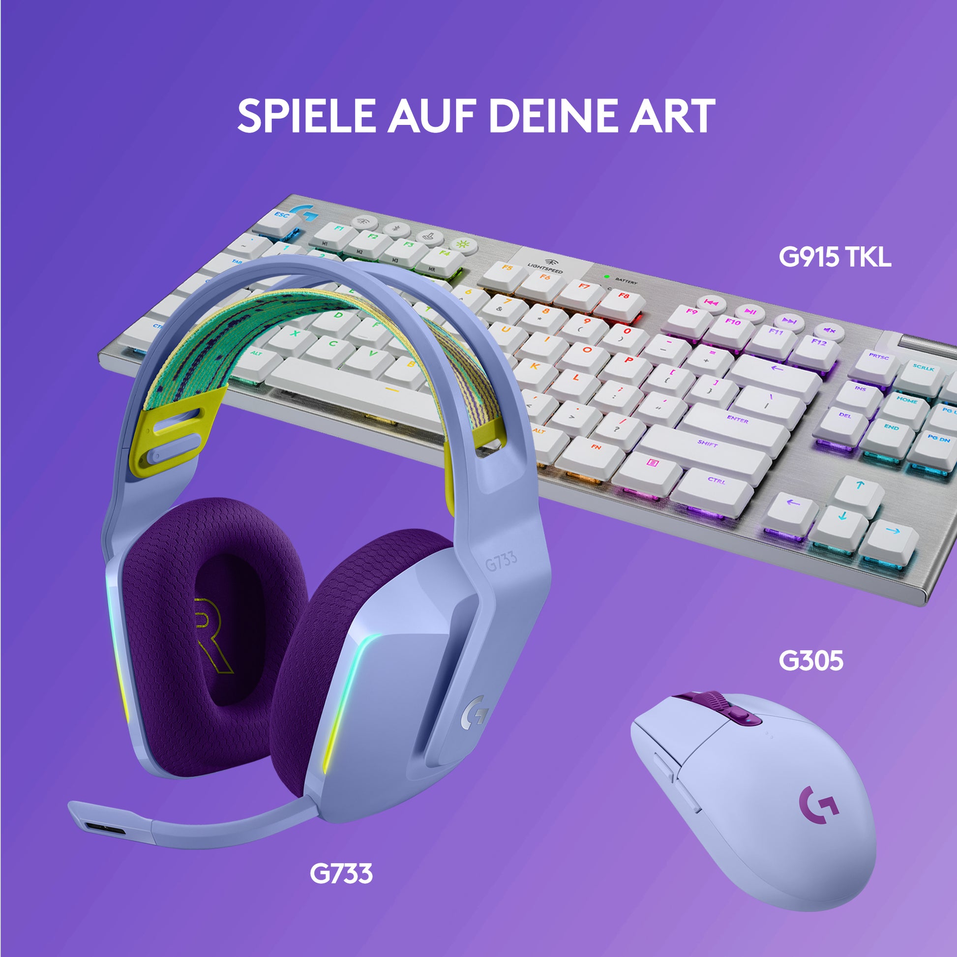Logitech G G733 LIGHTSPEED Gaming-Headset – Over-Ear, Kabellos, mit USB-A-Dongle, Violett