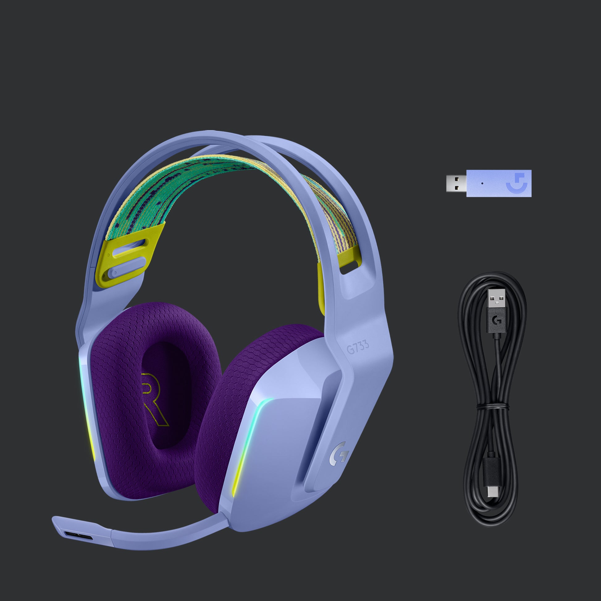 Logitech G G733 LIGHTSPEED Gaming-Headset – Over-Ear, Kabellos, mit USB-A-Dongle, Violett
