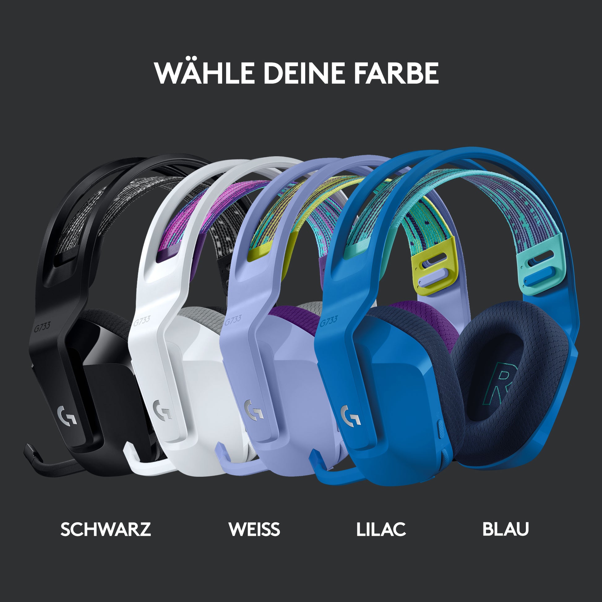 Logitech G G733 Gaming-Headset – Over-Ear, Stereo, Kabellos, mit USB-A-Dongle, Weiss