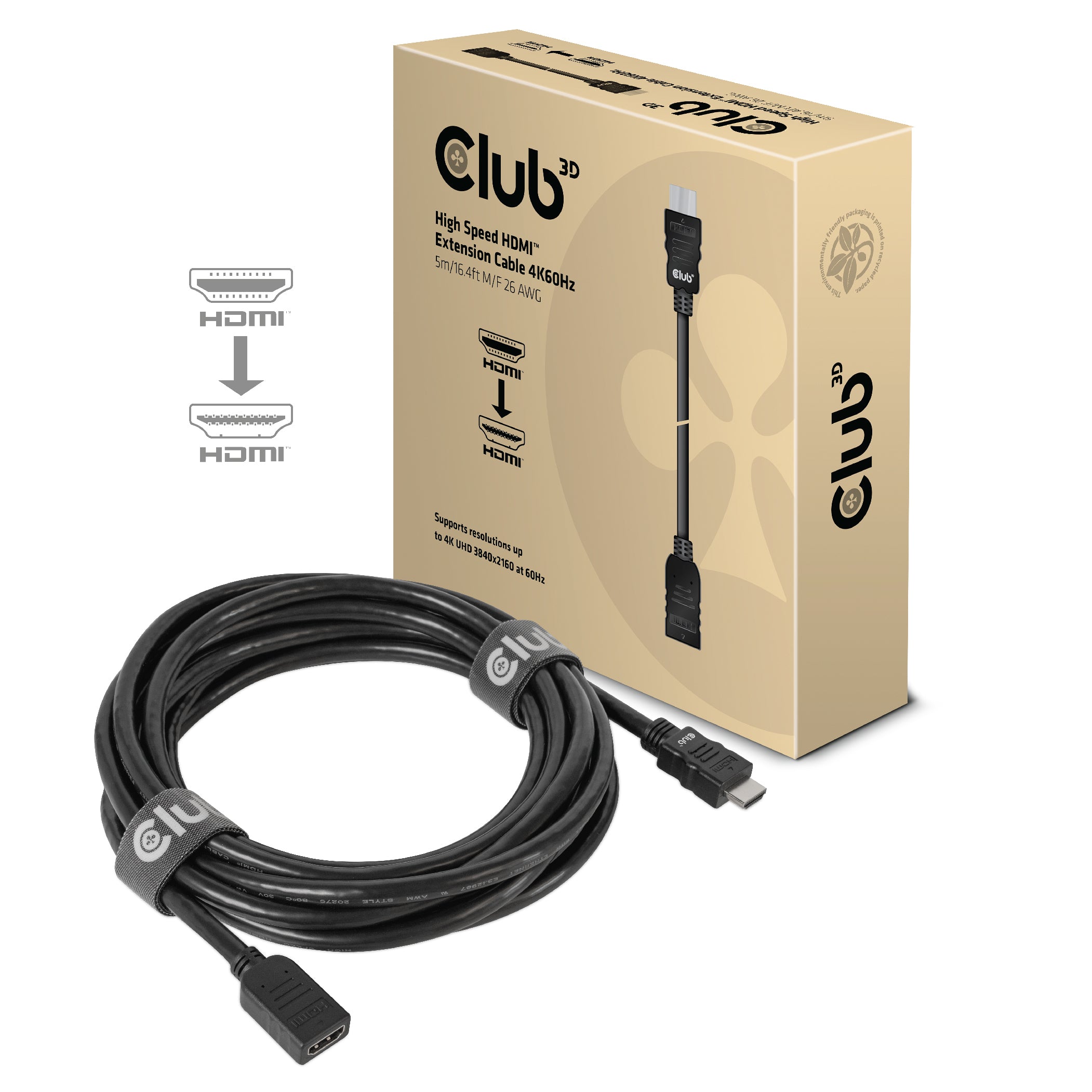 CLUB3D Club 3D HDMI Verlängerungskabel HDMI 2.0 – 4K 60 Hz – 5 m – HDR