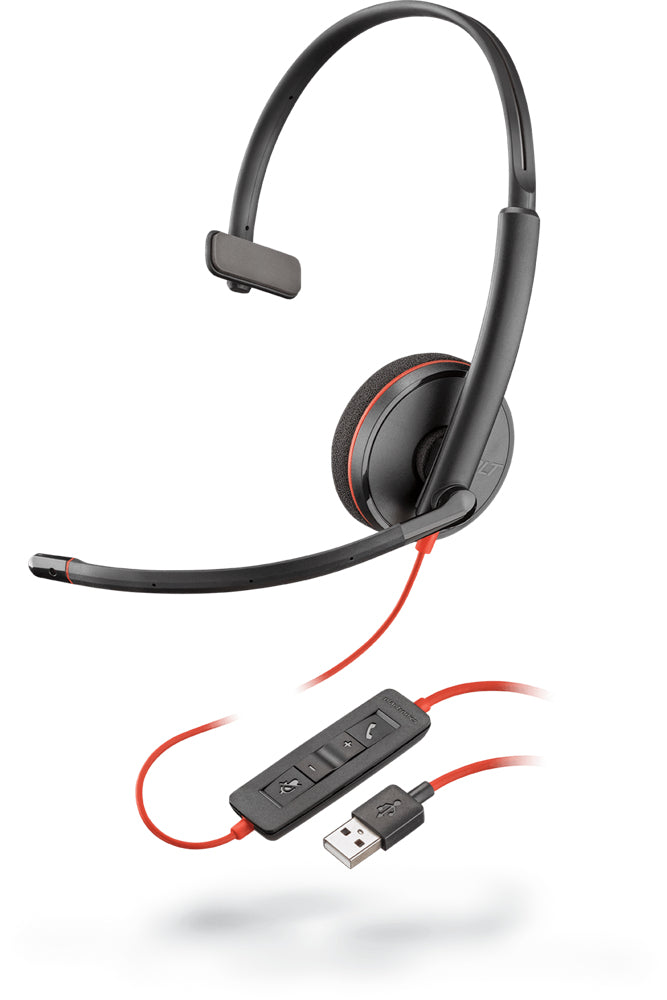 Poly re C3210 Office-Headset – On-Ear, Mono, Kabel, USB-A, Schwarz