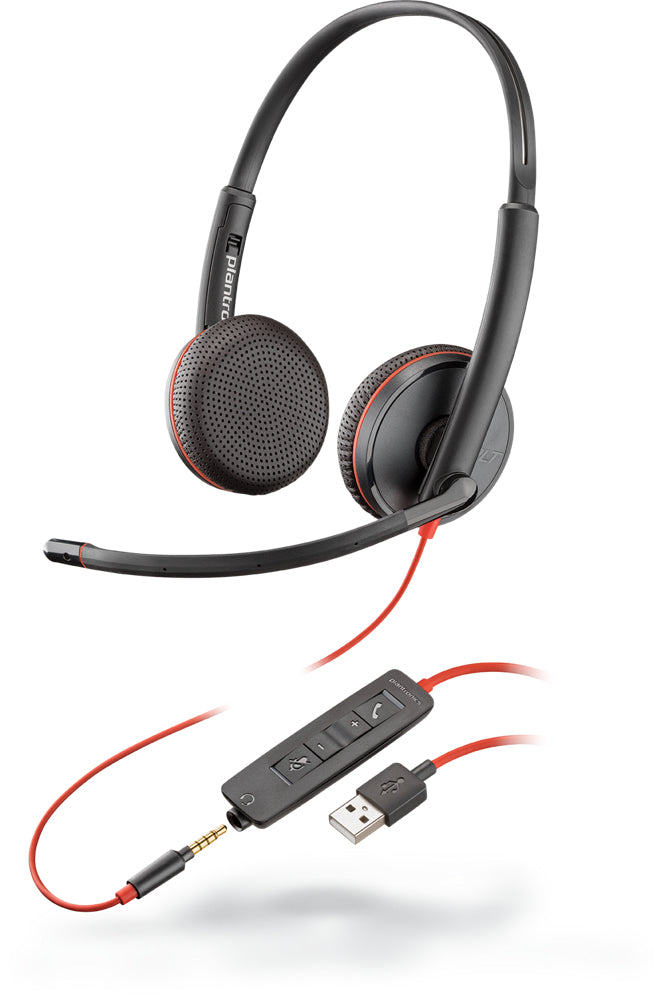 Poly re C3225 – Duo Headset, Kopfband – mit Lautstärkeregler – schwarz – für Office/Call-Center