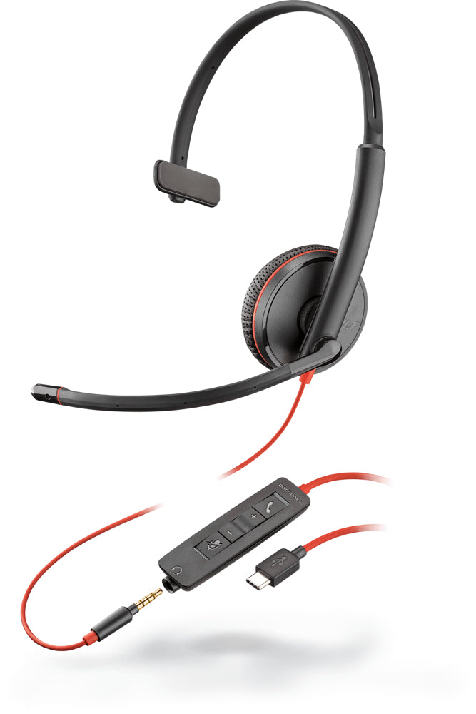 Poly re C3215 Office-Headset – On-Ear, Mono, Kabel, 3,5 mm Klinke, USB-C, Schwarz