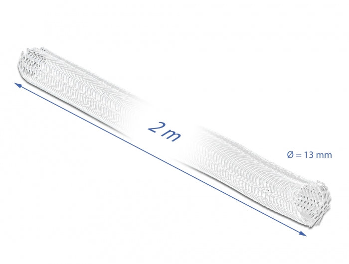 DeLOCK Kabelschlauch, Ø 13 mm × 2 m, selbstschliessend, zuschneidbar, hitzebeständig – weiss
