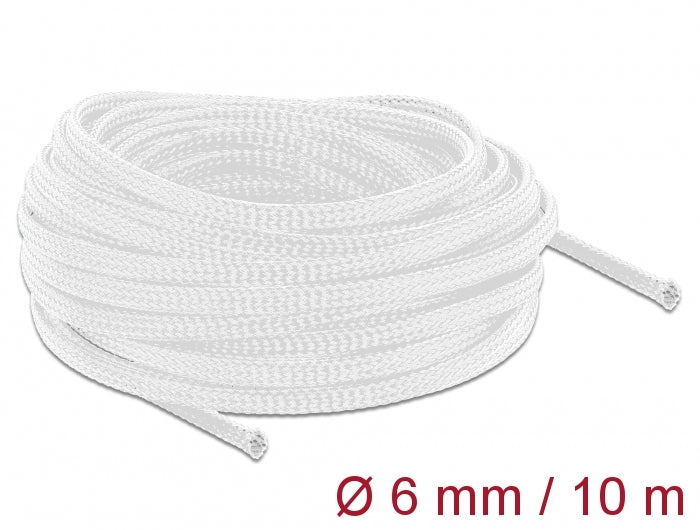 DeLOCK Kabelschlauch Ø 6 mm × 10 m, elastisch, selbstschliessend, schneidbar, hitzebeständig – weiss