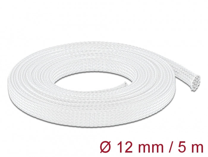 DeLOCK Kabelschlauch, Ø 12 mm × 5 m, zuschneidbar, hitzebeständig – weiss