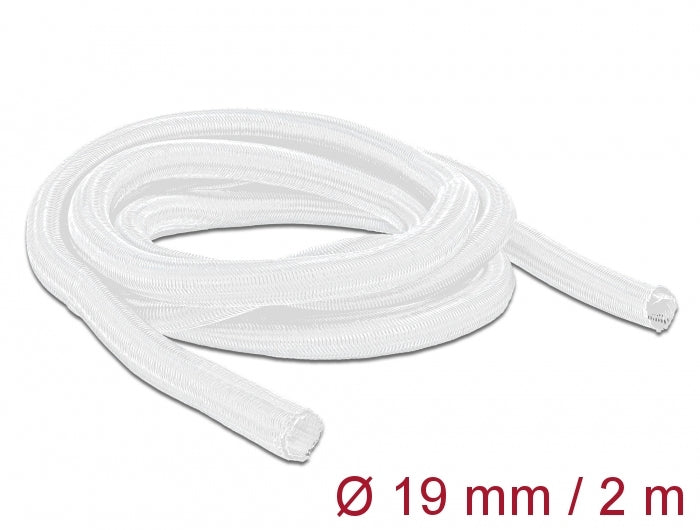 DeLOCK Kabelschlauch, Ø 19 mm × 2 m, selbstschliessend, zuschneidbar, hitzebeständig – weiss