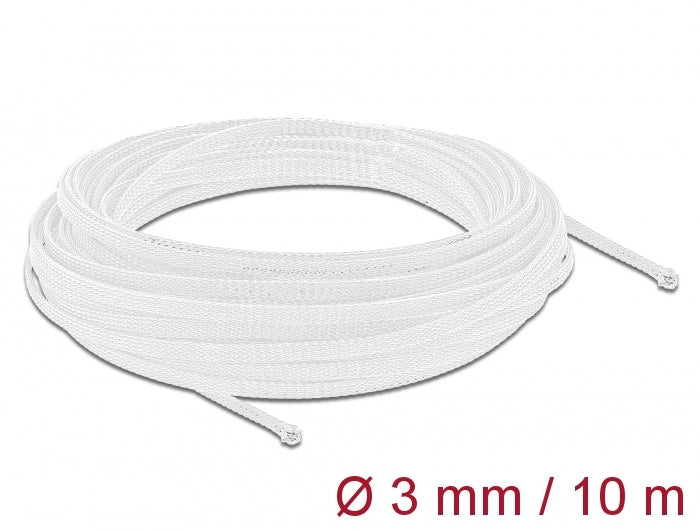 DeLOCK Kabelschlauch, Ø 3 mm × 10 m, selbstschliessend, zuschneidbar, hitzebeständig – weiss