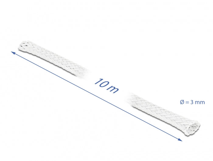 DeLOCK Kabelschlauch, Ø 3 mm × 10 m, selbstschliessend, zuschneidbar, hitzebeständig – weiss