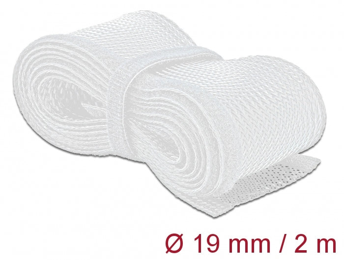 DeLOCK Kabelschlauch Ø 19 mm × 2 m, wiederverwendbar, selbstschliessend, hitzebeständig – weiss