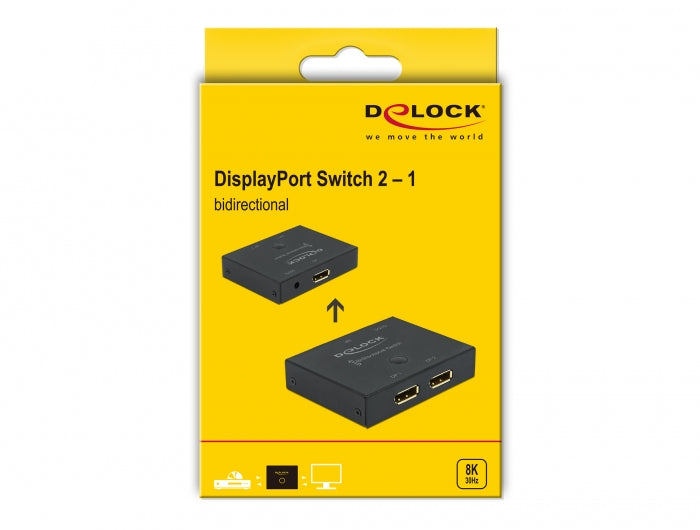 DeLOCK DisplayPort Umschalter 2× zu 1× – 8K (7680 × 4320) @ 30 Hz, 1 m – Schwarz