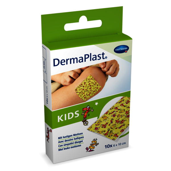 DermaPlast Kids Pflaster – hautfreundlich, wasserabweisend – mehrfarbig – Textil – 60 × 100 mm – 10 Stk.