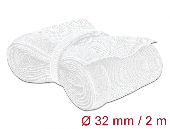 DeLOCK Kabelschlauch Ø 32 mm × 2 m, selbstschliessend, zuschneidbar, hitzebeständig – weiss